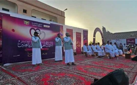العنين بمديرية القطن تشهد احتفالاً جماعياً بزفاف 22 عريساً وعروس وسط أجواء من الفرح والبهجة
